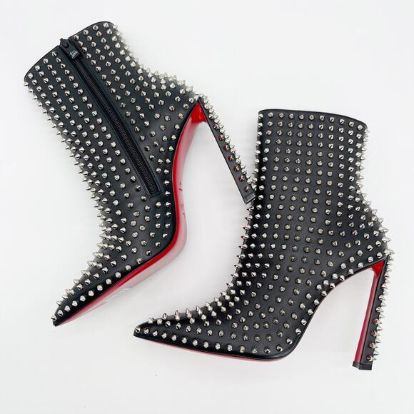 Christian Louboutin Black Condora Booty Spiked Leather Heeled Ankle Boots EU 40 - Picture 6 of 15